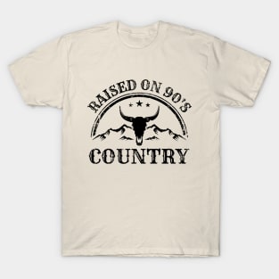 Vintage Raised On 90's Country Music Bull Skull Western T-Shirt